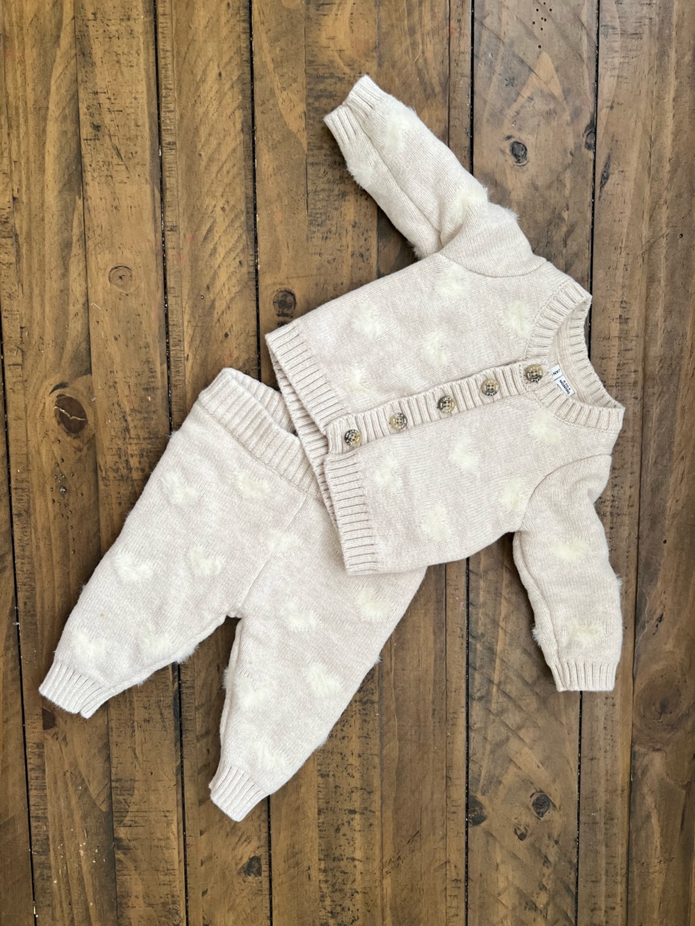 Janie and Jack Cream Knit Button-Front Matching Set